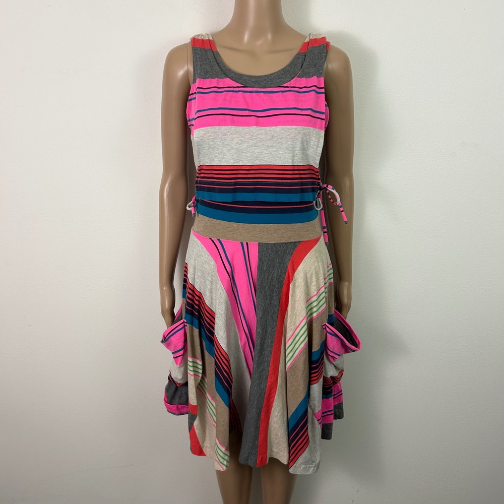 Marc by Marc Jacobs Striped Sleeveless Pocket Dress Pink Blue Grey Small